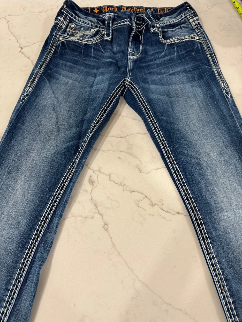 Rock Revival Women's Blue Bootcut Jeans with Embellished Back Pocket